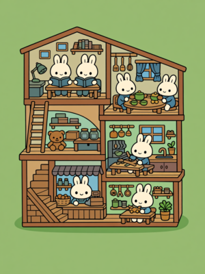 Bunnies In Their Doll House Homes Bonus